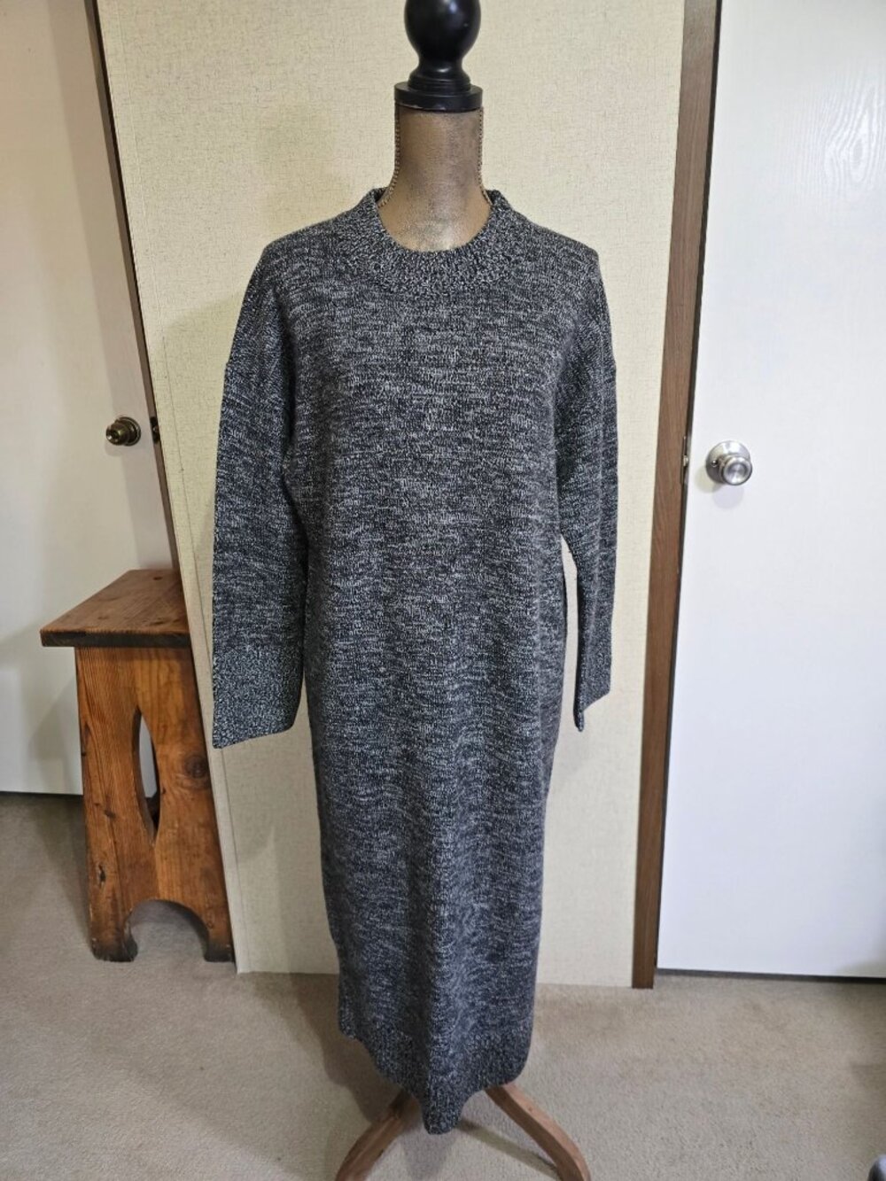 Nordstrom Small Midi Sweater Dress Black White Ribbed Knit Long Sleeve Casual